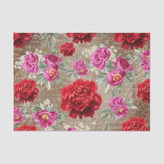 Grunge schors hout Rustiek kunstwerk Pioenendecoup Tissuepapier (Voorkant)