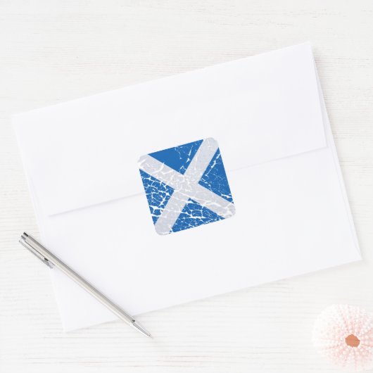 Grunge Scottish Flag Vierkante Sticker (Envelop)