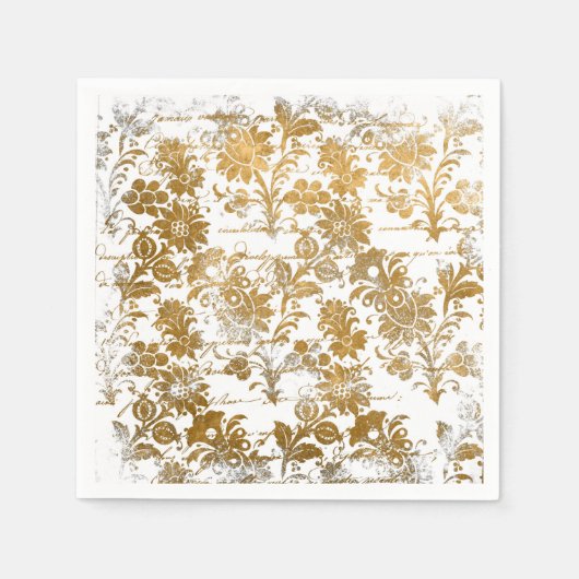 Grunge Script Gold Damask Pattern Servet (Voorkant)