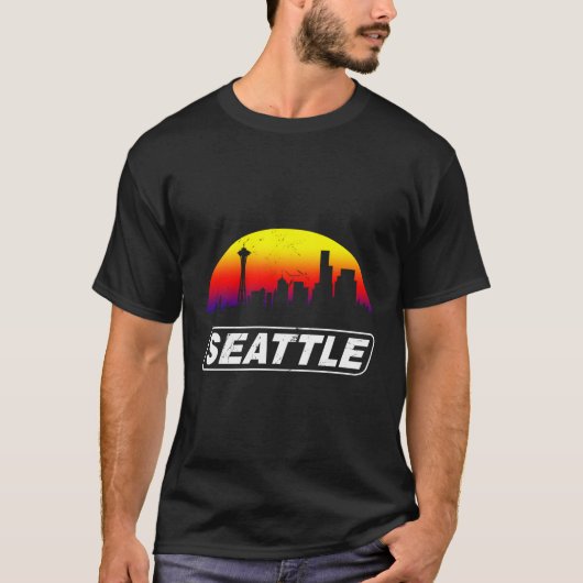 Grunge Seattle skyline verontruste look design T-shirt (Voorkant)