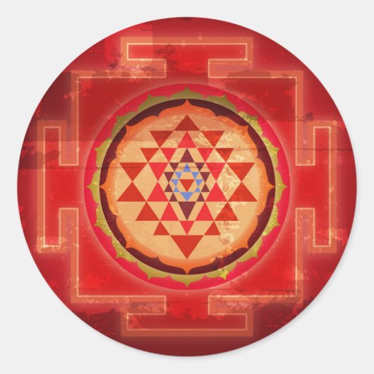 Grunge  Shree Yantra Ronde Sticker (Voorkant)