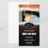 Grunge Sinaasappel Zwart Afstuderen Fotokaart Aankondiging (Voorkant / Achterkant)