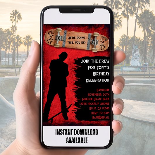 Grunge Skateboarden Verjaardagsfeestje Uitnodiging