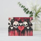 Grunge Skull and Hearts - Gedurfde rode en zwarte  Briefkaart (Staand voorkant)