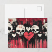 Grunge Skull and Hearts - Gedurfde rode en zwarte  Briefkaart (Voorkant / Achterkant)