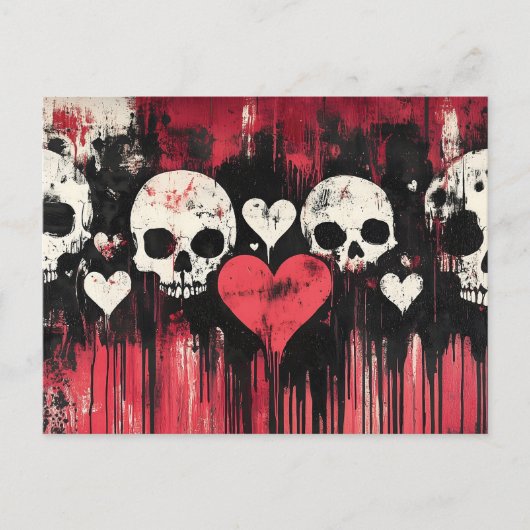 Grunge Skull and Hearts - Gedurfde rode en zwarte  Briefkaart (Voorkant)