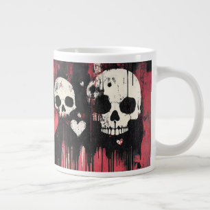 Grunge Skull and Hearts - Gedurfde rode en zwarte Grote Koffiekop