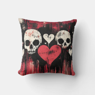 Grunge Skull and Hearts - Gedurfde rode en zwarte Kussen