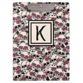 Grunge Skull and Rozen Monogrammed Cliboard Klembord