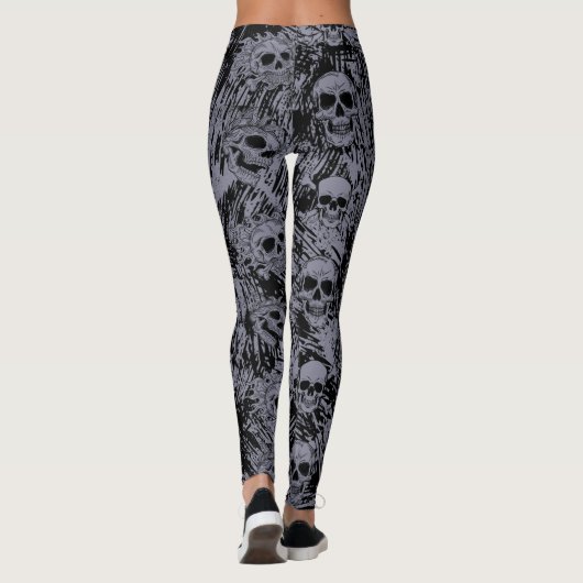 Grunge Skull Botten Pattern Black Grey Halloween Leggings (Achterkant)