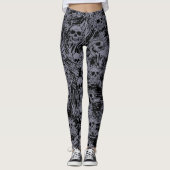 Grunge Skull Botten Pattern Black Grey Halloween Leggings (Voorkant)