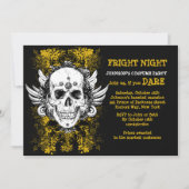 Grunge Skull Fright Night Black Invitation Kaart (Voorkant)
