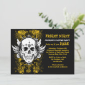 Grunge Skull Fright Night Black Invitation Kaart (Staand voorkant)