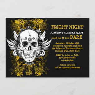 Grunge Skull Fright Night Black Invitation Kaart