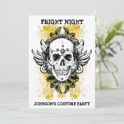 Grunge Skull Fright Night Invitation Kaart (Staand voorkant)