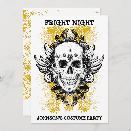 Grunge Skull Fright Night Invitation Kaart (Voorkant / Achterkant)