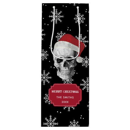 Grunge Skull Santa Wijn Cadeautas (Voorkant)
