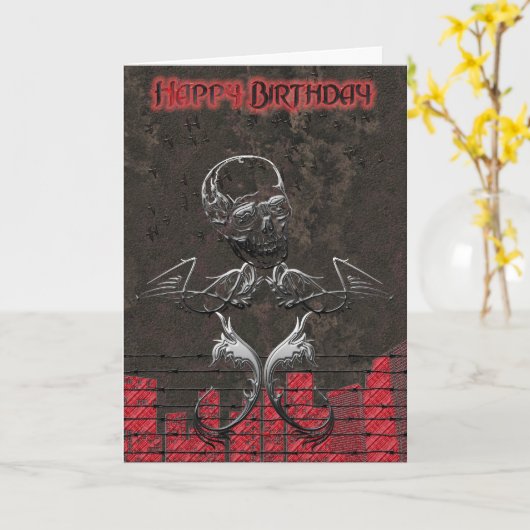 Grunge Skull Verjaardag Kaart (Gele Bloem)