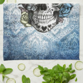 Grunge Snoep suikerschedel in blauw geel en roze. Theedoek (Gevouwen)