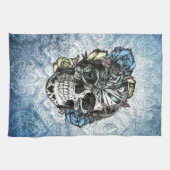 Grunge Snoep suikerschedel in blauw geel en roze. Theedoek (Horizontaal)