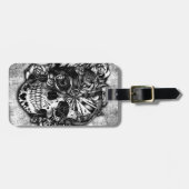 Grunge Snoep suikerschedel in zwart-wit. Bagagelabel (Voorkant horizontaal)