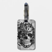 Grunge Snoep suikerschedel in zwart-wit. Bagagelabel (Achterkant verticaal)