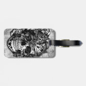 Grunge Snoep suikerschedel in zwart-wit. Bagagelabel (Achterkant horizontaal)