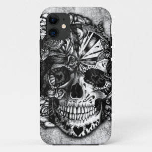 Grunge Snoep suikerschedel in zwart-wit. Case-Mate iPhone Case
