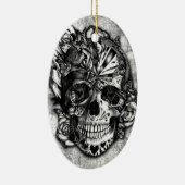 Grunge Snoep suikerschedel in zwart-wit. Keramisch Ornament (Rechts)