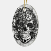 Grunge Snoep suikerschedel in zwart-wit. Keramisch Ornament (Links)