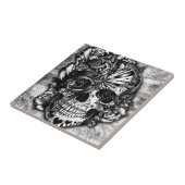 Grunge Snoep suikerschedel in zwart-wit. Tegeltje (Zijkant)