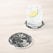 Grunge Snoep suikerschedel in zwart-wit. Zandsteen Onderzetter (Zijkant)