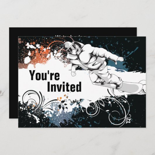 Grunge Snowboarden Verjaardagsfeestje Uitnodiging (Voorkant / Achterkant)