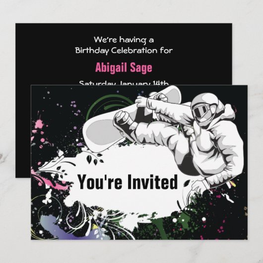 Grunge Snowboarding verjaardagsuitnodiging voor me Kaart (Voorkant / Achterkant)