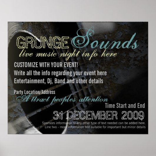 Grunge Sounds Evenement Poster sjabloon (Voorkant)