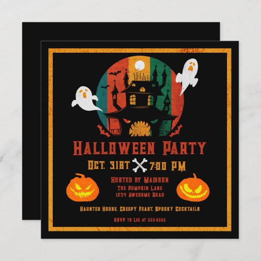 Grunge spookhuis Halloween Kaart (Voorkant / Achterkant)