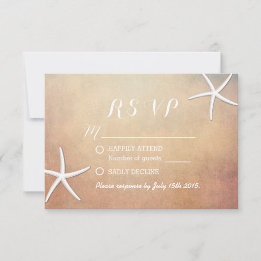 Grunge Starfish Beach Wedding RSVP Kaartje (Voorkant)