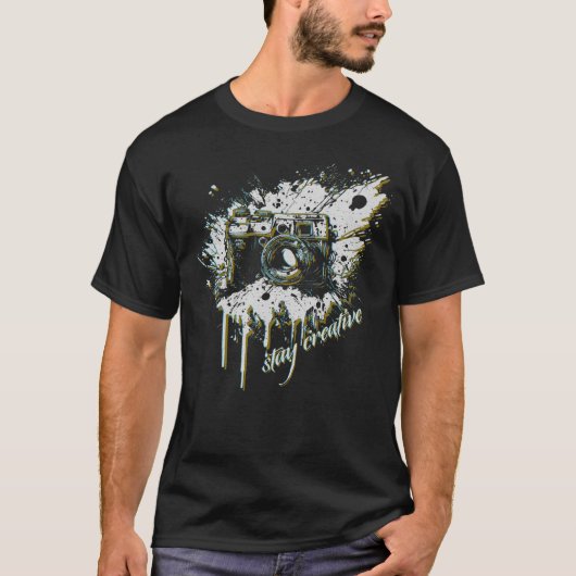 Grunge Stay creative Photography Camera Design T-shirt (Voorkant)