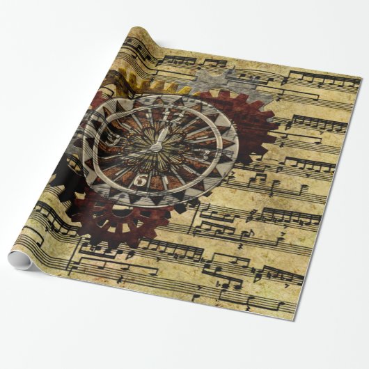 Grunge Steampunk Clocks and Gears Cadeaupapier (Uitgerold)