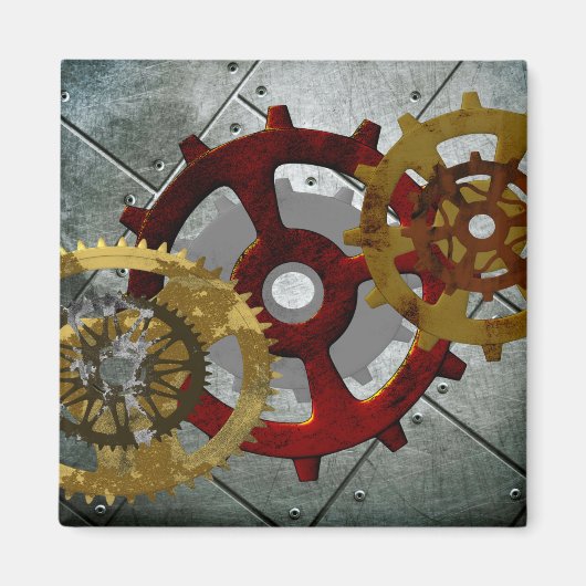 Grunge Steampunk Clocks and Gears Magneet (Voorkant)