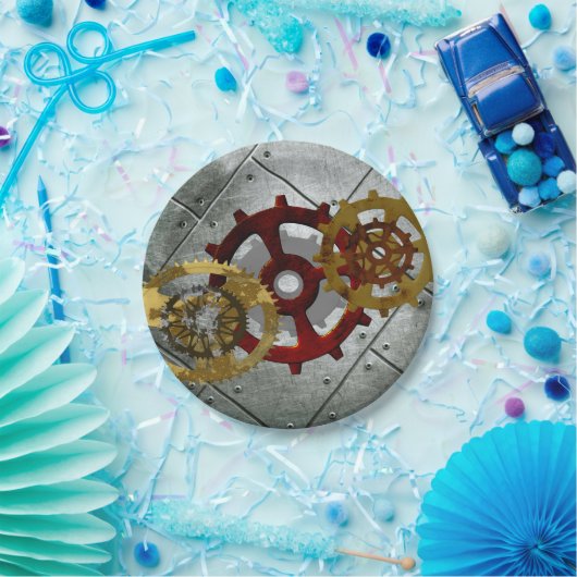 Grunge Steampunk Clocks and Gears Papieren Bordje (Feest)