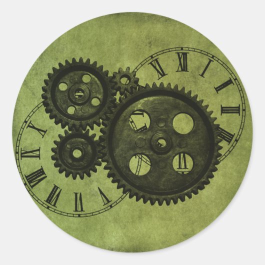 Grunge Steampunk Clocks and Gears Ronde Sticker (Voorkant)