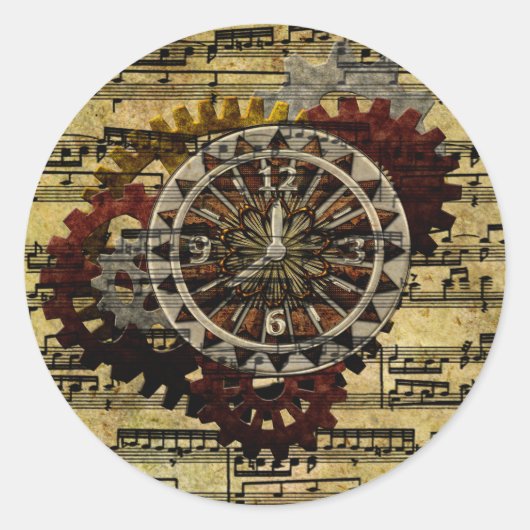 Grunge Steampunk Clocks and Gears Ronde Sticker (Voorkant)
