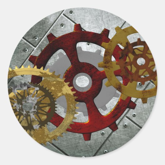 Grunge Steampunk Clocks and Gears Ronde Sticker (Voorkant)