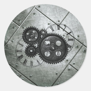 Grunge Steampunk Clocks and Gears Ronde Sticker