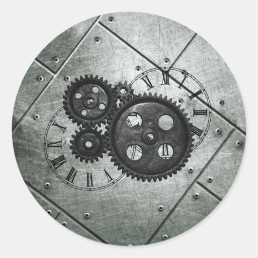 Grunge Steampunk Clocks and Gears Ronde Sticker (Voorkant)