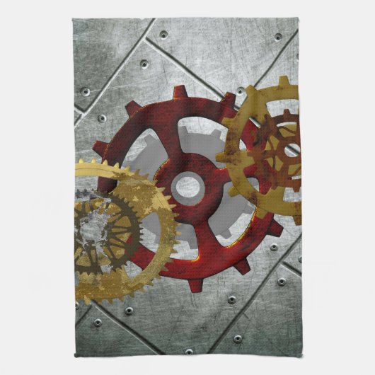 Grunge Steampunk Clocks and Gears Theedoek (Verticaal)