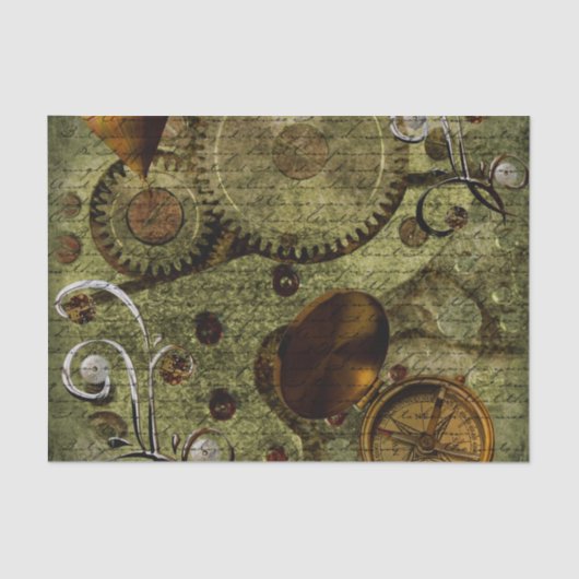 Grunge Steampunk Clocks and Gears Tissuepapier (Voorkant)