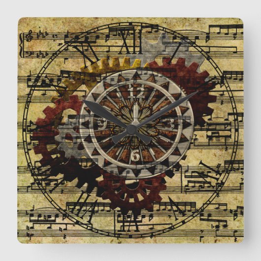 Grunge Steampunk Clocks and Gears Vierkante Klok (Voorkant)