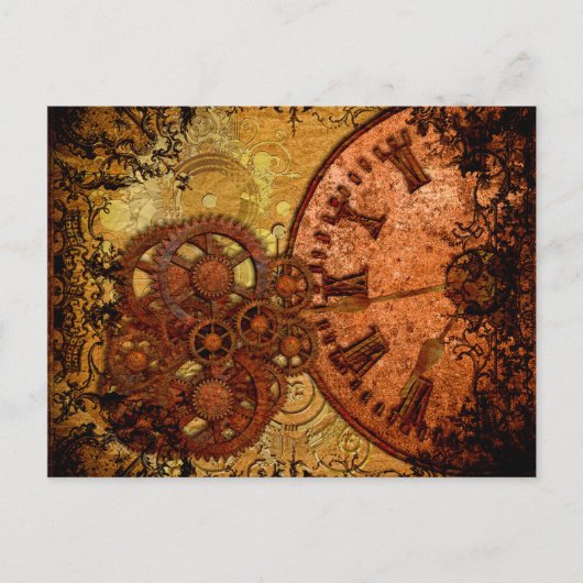 Grunge Steampunk Gear en Clock Briefkaart (Voorkant)